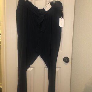Stylus BNWT Paperbag Waist high-rise loose fit tapered navy trouser w pockets 2X